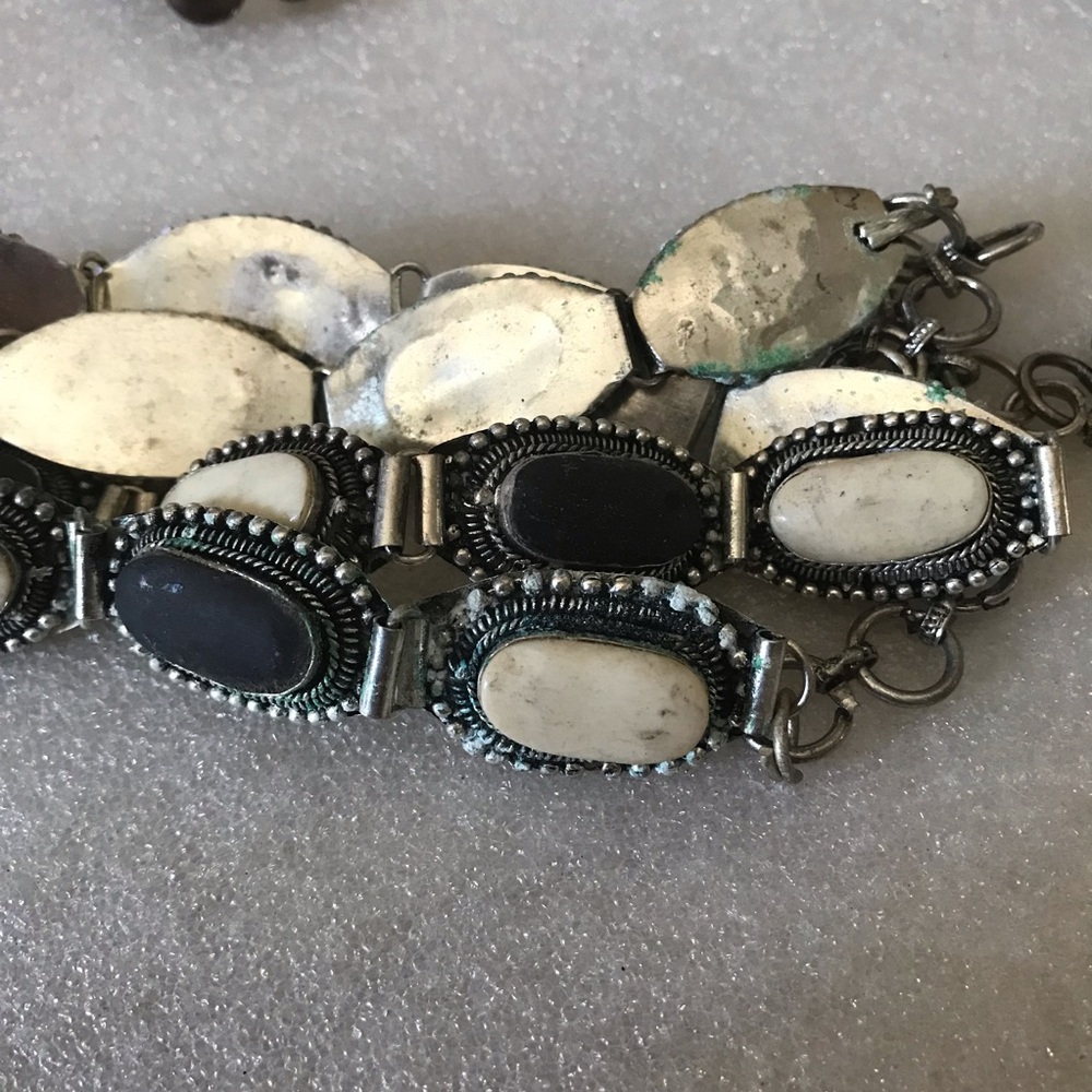 Antique Black and White Stone Link Belt